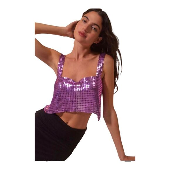 New! House of Harlow 1960 Turquoise Metal Mesh Chainmail Cropped Top, S - Picture 1 of 11